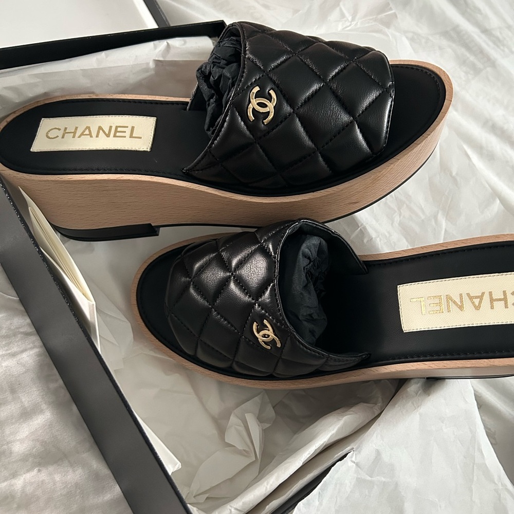 Brand New Chanel wedge heel Sandals with shopping bag size 42